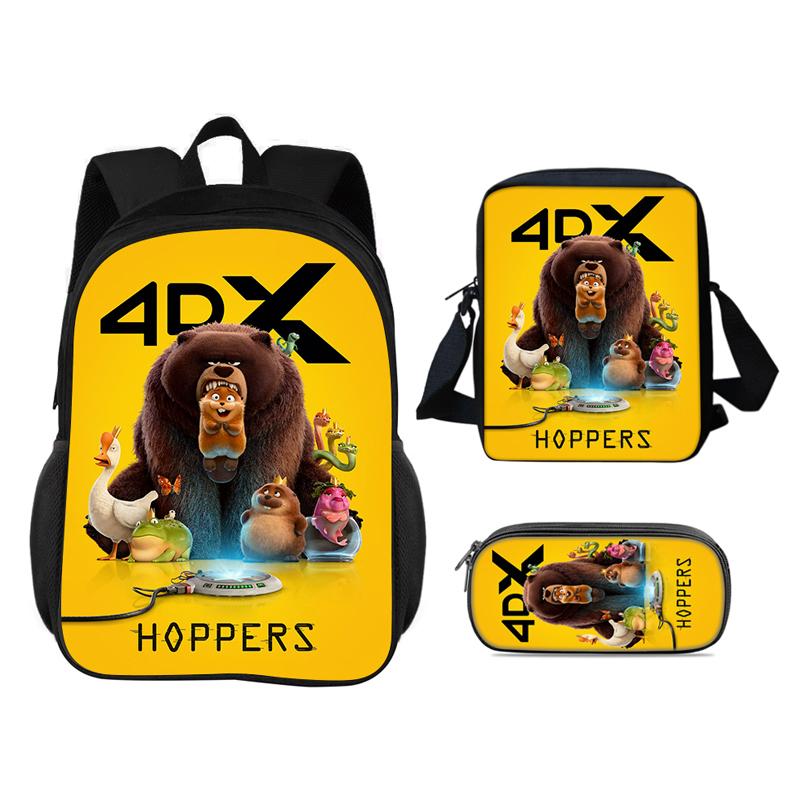 3Pcs Set Backpack Student School Shoulder Bag Pencil Bags Cartoon Movie Hoppers Travel Backpack Children Birthday Gift
