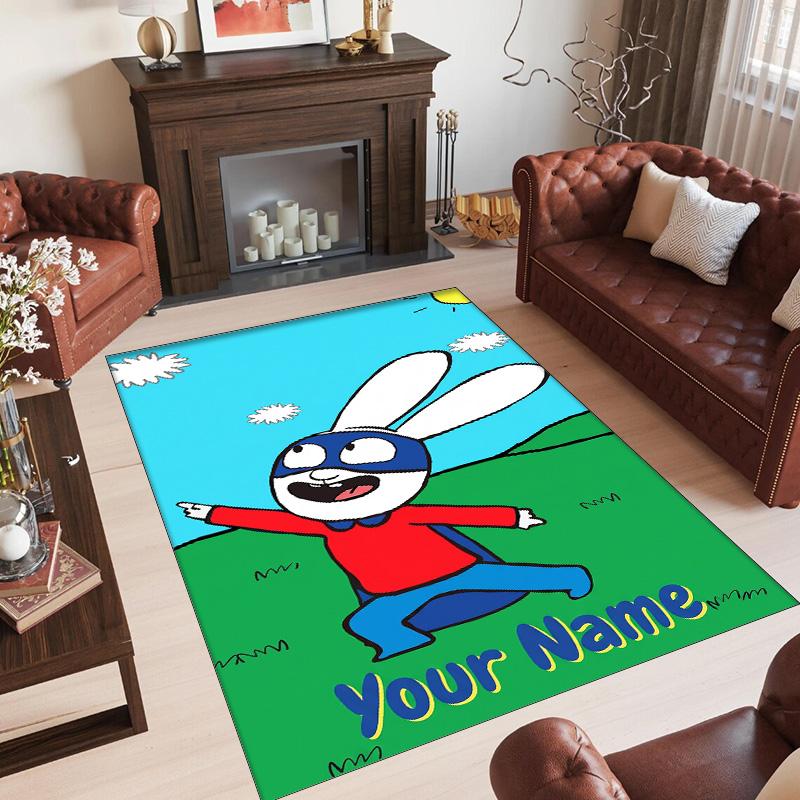 Tappeto in Cristallo di Velluto Personalizzato con Testo Nome, Tappeto Antiscivolo Simon Super Coniglio per Decorazione Domestica