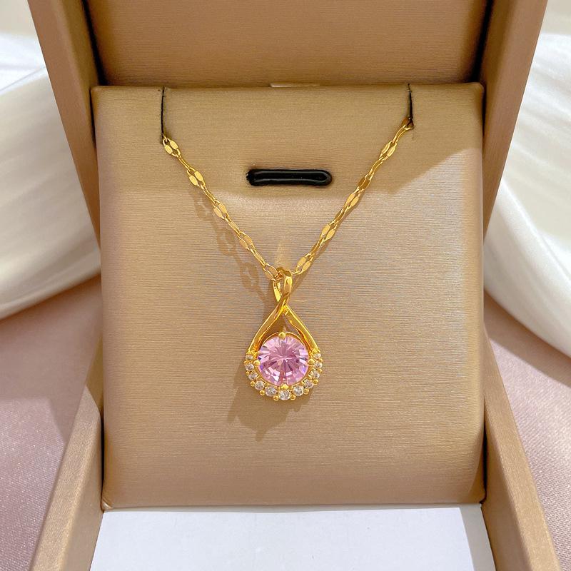 Titanium Steel Luxury Diamond Gold Micro-Inlaid Necklace for Women - Trendy Clavicle Chain