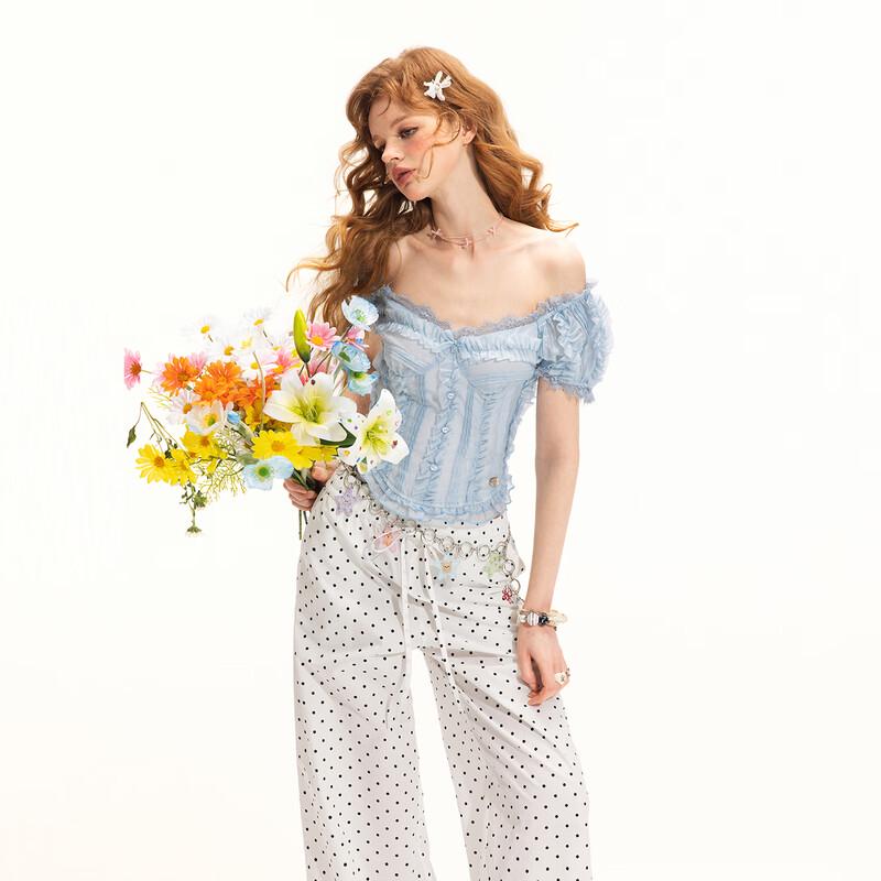 UNIFREE Sweet & Spicy Lace-Trim Chiffon Blouse