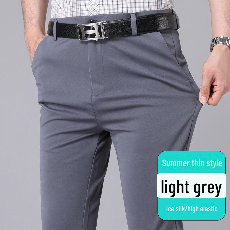 Men's Elastic Casual Thickened Formal Trousers for Autumn/Winter - Non-Iron, Loose, Straight Fit