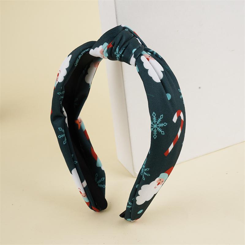 Christmas Print Cloth Knot Hairbands for Women Girls Shopping Party Holiday Headpiece Fashion Ladies Head Hoop