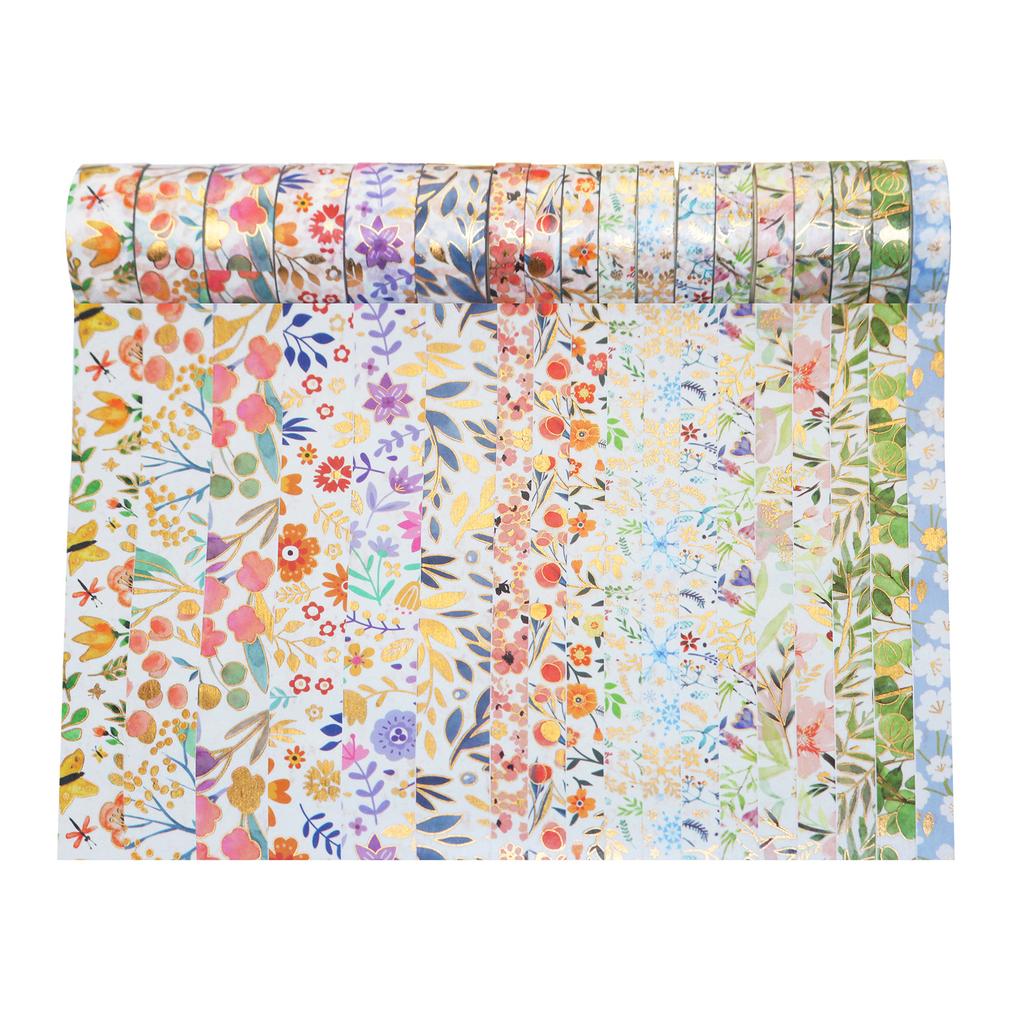 Set 18 rulouri de benzi de mascare Washi, folie de aur, adeziva, bandă decorativă din hârtie Frumoasă