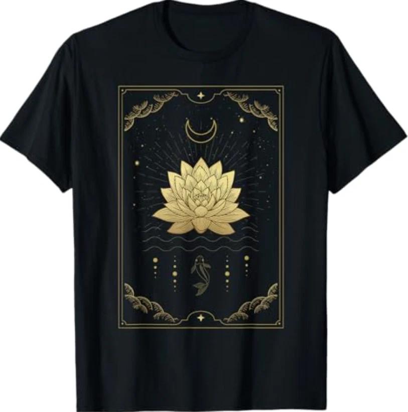 Lotus Flowers Blooming on Water Moon Tarot Card T-Shirt 4XL