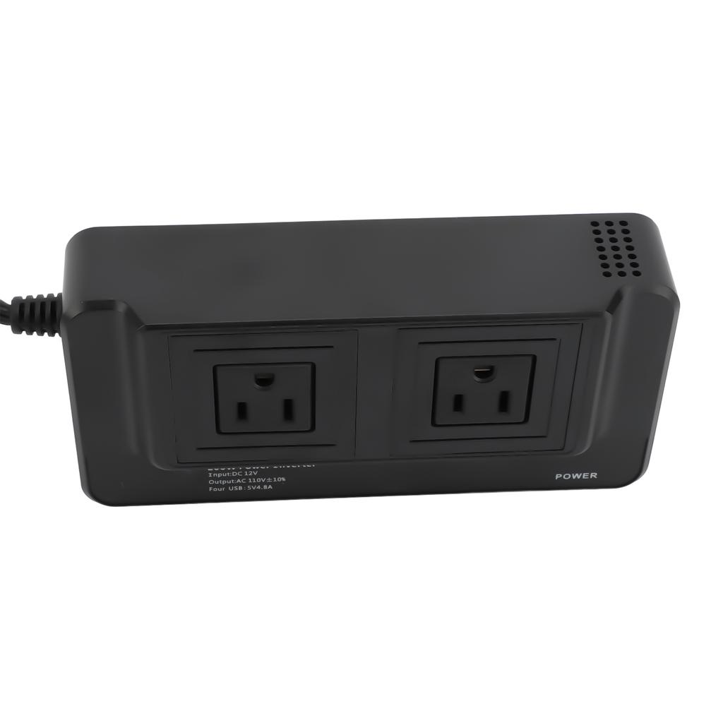 Car Power Inverter 200W Car Power Converter with 4 USB Ports Double Outlets DC12V Input 110V US Plug