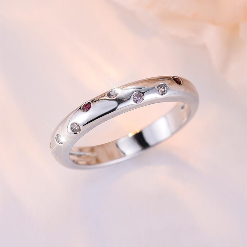 Simple Colorful Zircon Engagement Rings for Women Fashion Silver Color Wedding Bands Minimalist Finger Jewelry