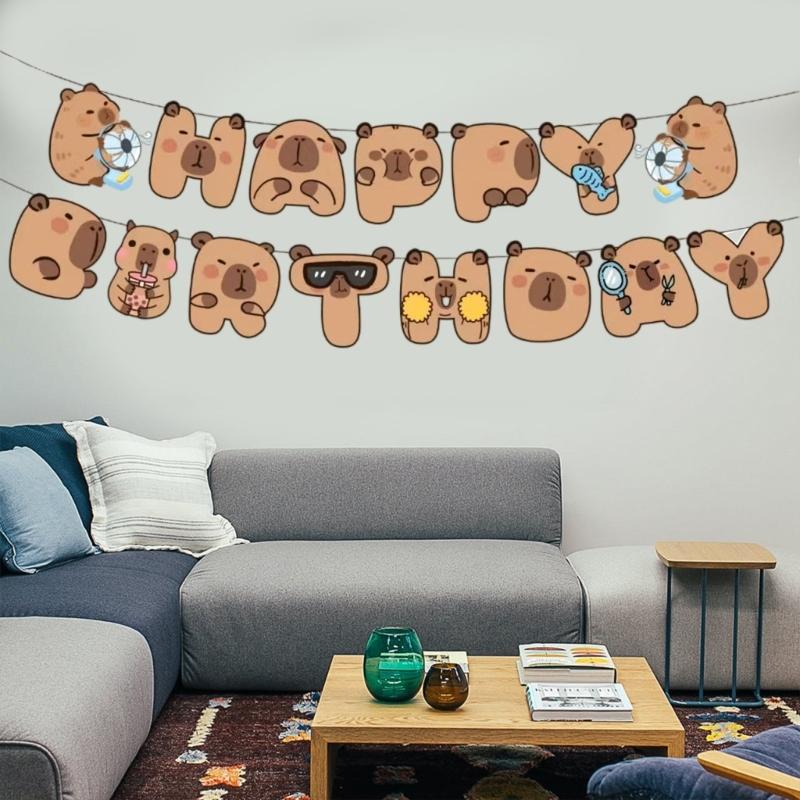 Unique Capybara Happy Birthday Garlands Elegant Capybara Happy Birthday Garlands Accessory Cartoon Theme Party Supplies