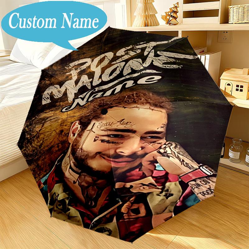 Custom Name Umbrella Post Malone Artwork Umbrella 8-Frame for Travel, Camping, Casual Lightweight Portable, Essential for Family Gifts