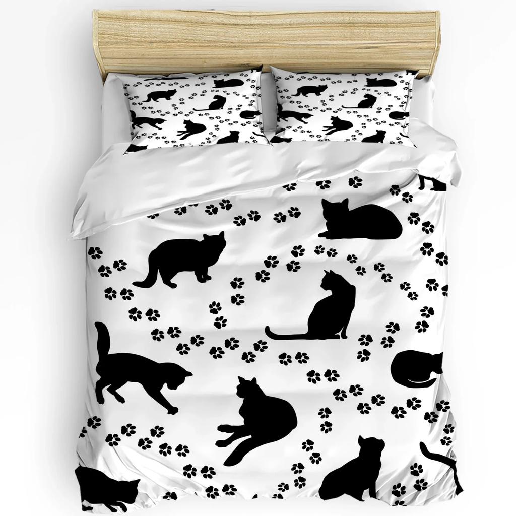 Geometic Black White Plaid Cat Duvet Cover With Pillow Case Custom 3pcs Bedding Set Quilt Cover Double Bed Home Textile