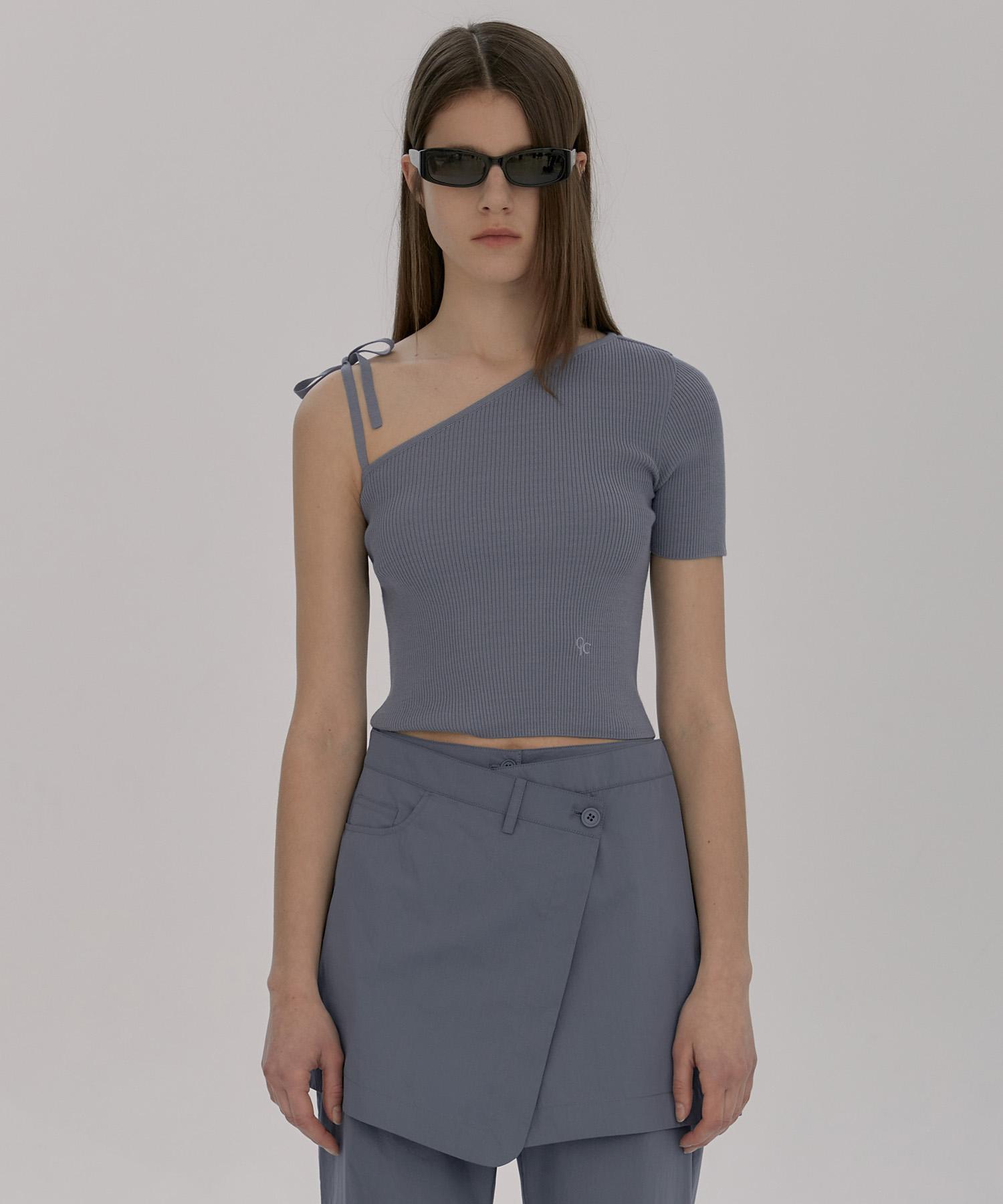 Oioi Collection One Shoulder Knit Top [Cool Gray] Free