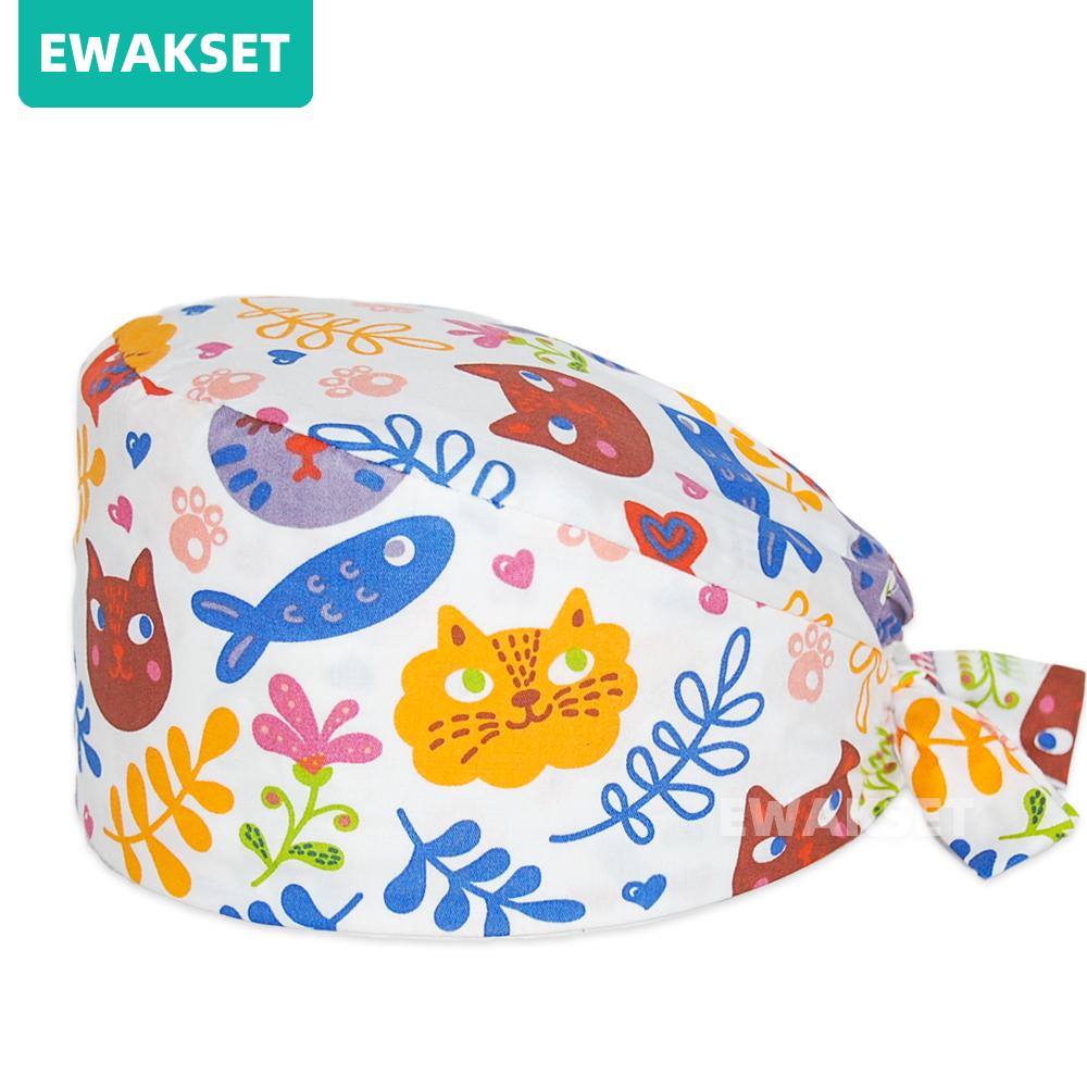 Dámská pánská scrub čepice s potiskem Nemocniční ošetřovatelská čepice Zubní lékař Kosmetický salon Kuchařské čepice 100% Bavlna Zdravotní péče lékařské čepice Potítko