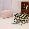 Ins Small Fresh Green Grid Love Embroidered Makeup Bag Canvas Cute Cosmetics Organizer Travel Wash Bag Student Stationery Pouch