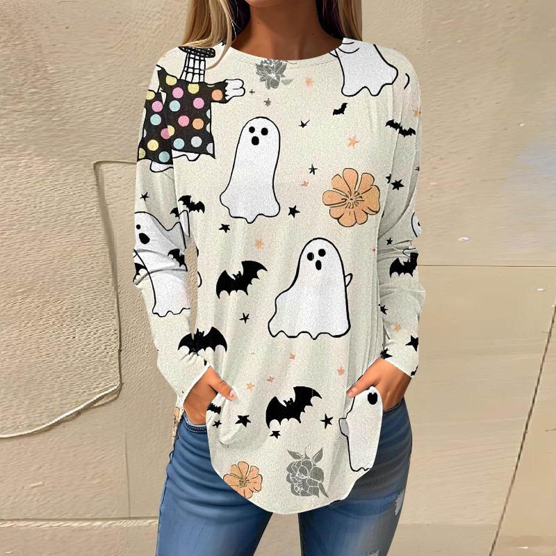 Witch Festival Outfit Women's Halloween Dark Style Printed Long Sleeve Shirt Polyester Comfortable Long Sleeve