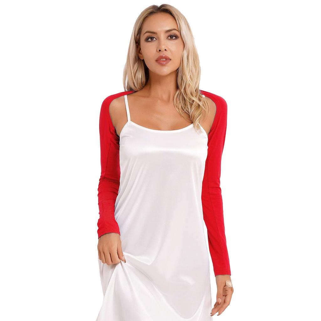 Womens Long Sleeve Open Front Cardigan Stretchy Yoga Dance Bolero Shrug Solid Crop Top