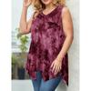 Summer Tie Dye Print V Neck Irregular Hem Sleeveless Plus Size T-shirt Top for Women