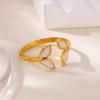Edelstahl Grüne Blatt Wellenringe 18K Vergoldet Anti-Fading Offener Ring für Damen Hochzeits Schmuck Urlaubs Accessoires Geschenk