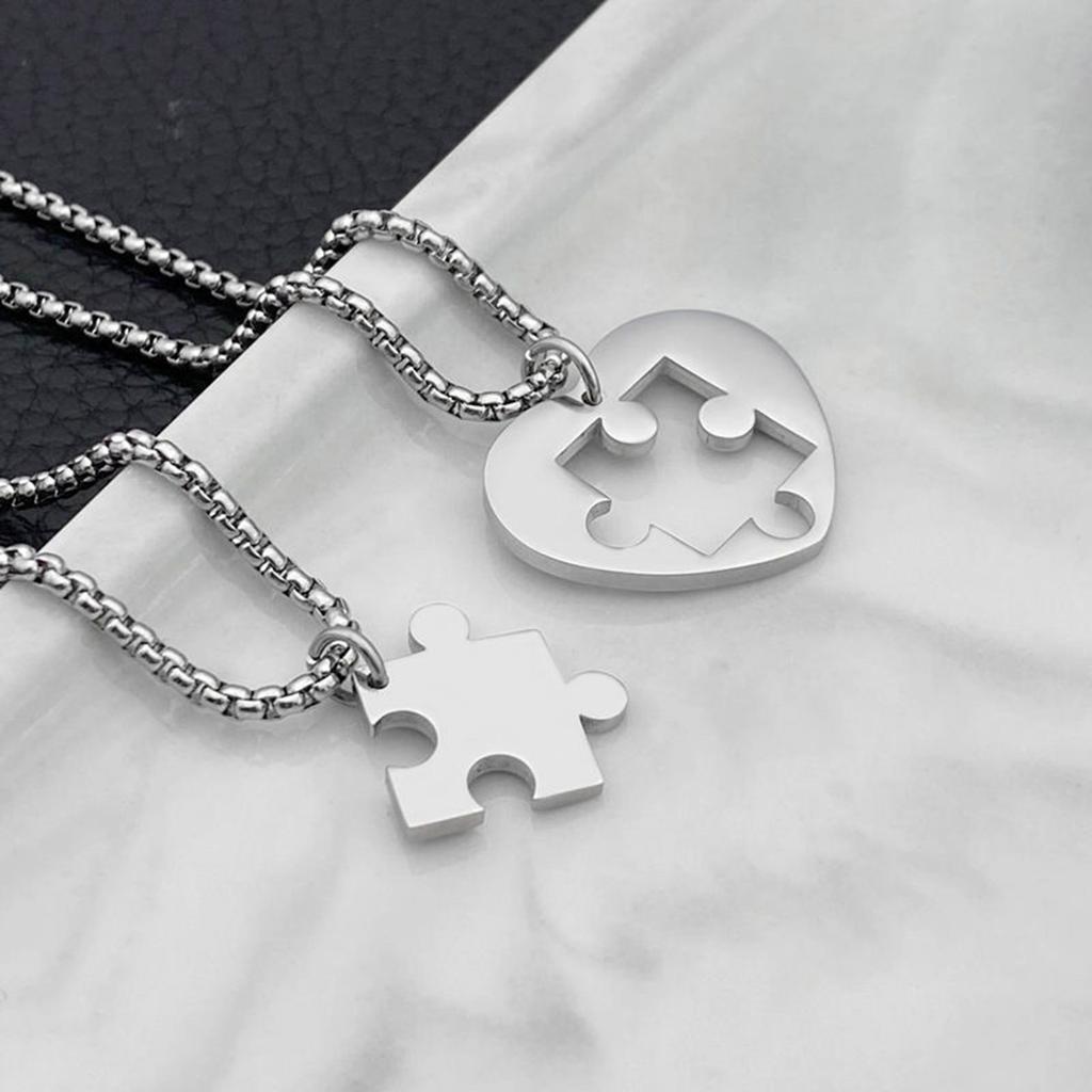 Matching Heart Puzzle Pendant Necklaces Heart Puzzle Pendant Necklaces for Couples Unique Collarbone Chain Accessory