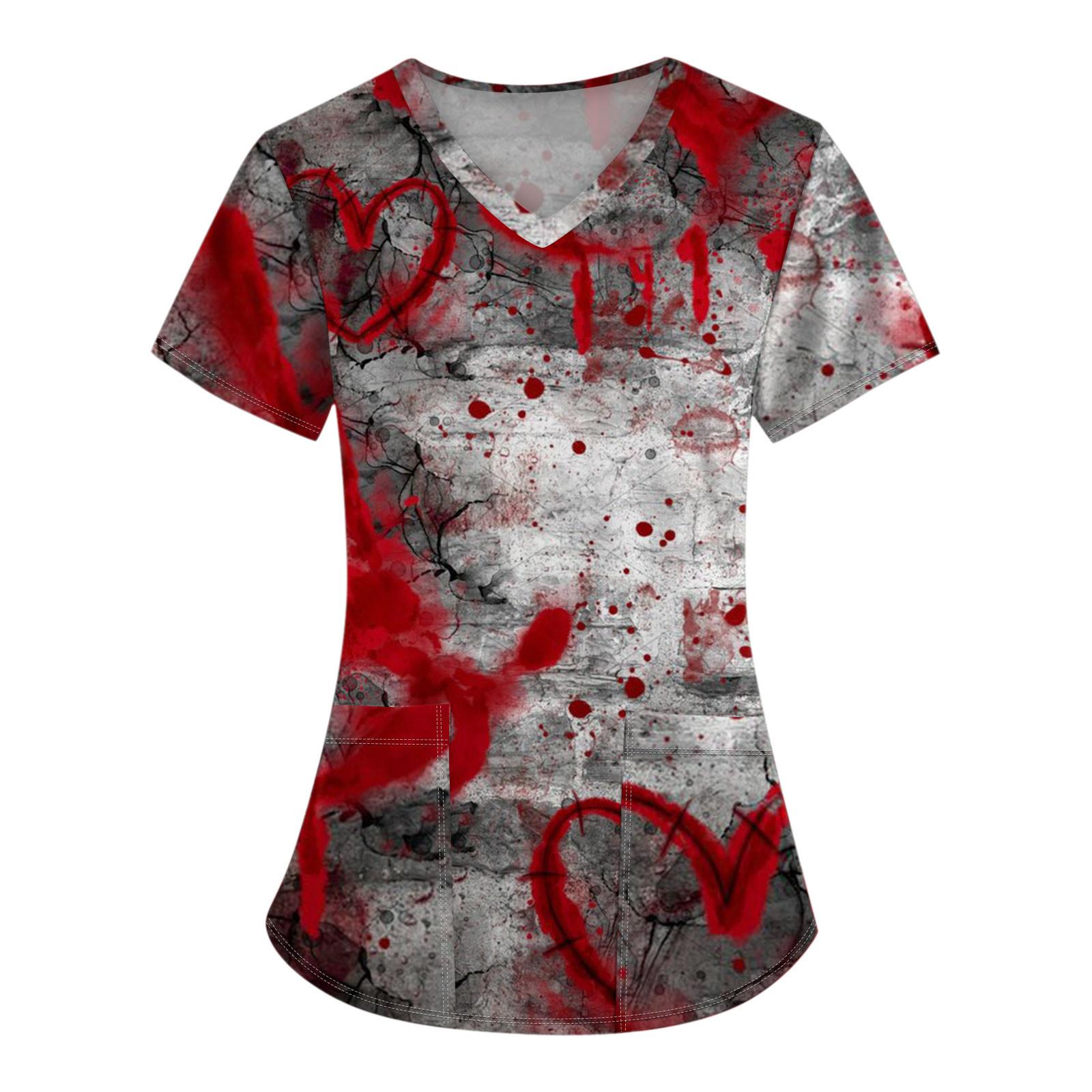 

Женская модная футболка с коротким рукавом и v-образным вырезом с карманом на Хэллоуин XXXXL серый