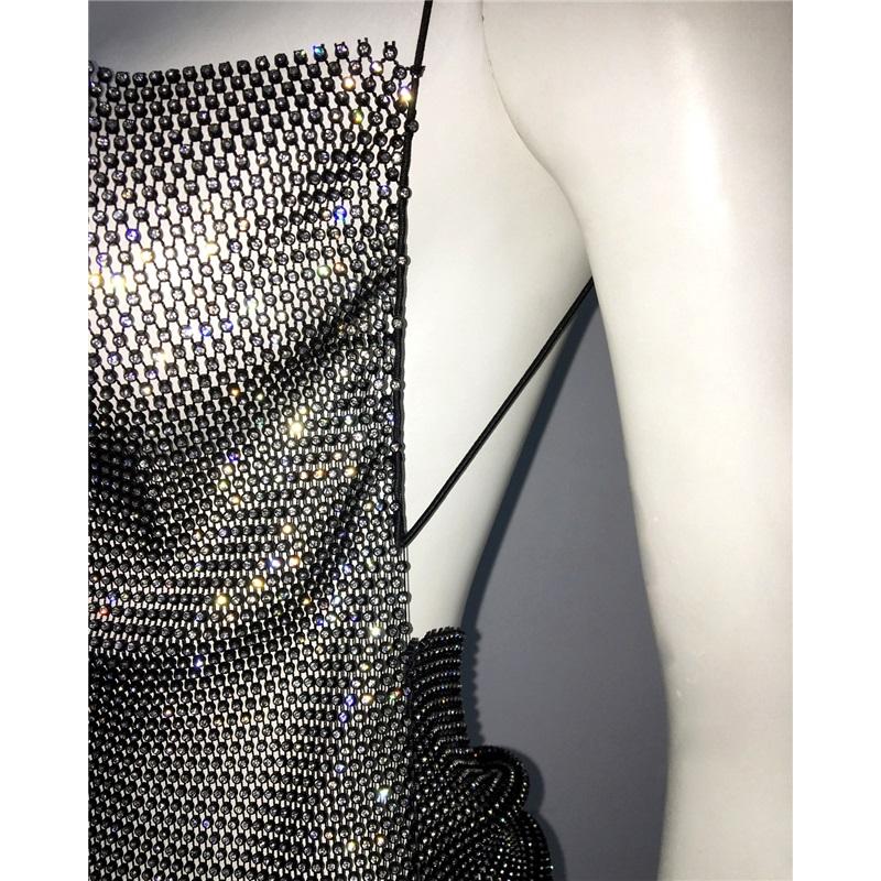 Sexy Sleeveless Dress with Backless Design Fishnet Rhinestone Lace Up Bodycon for Trendy Women