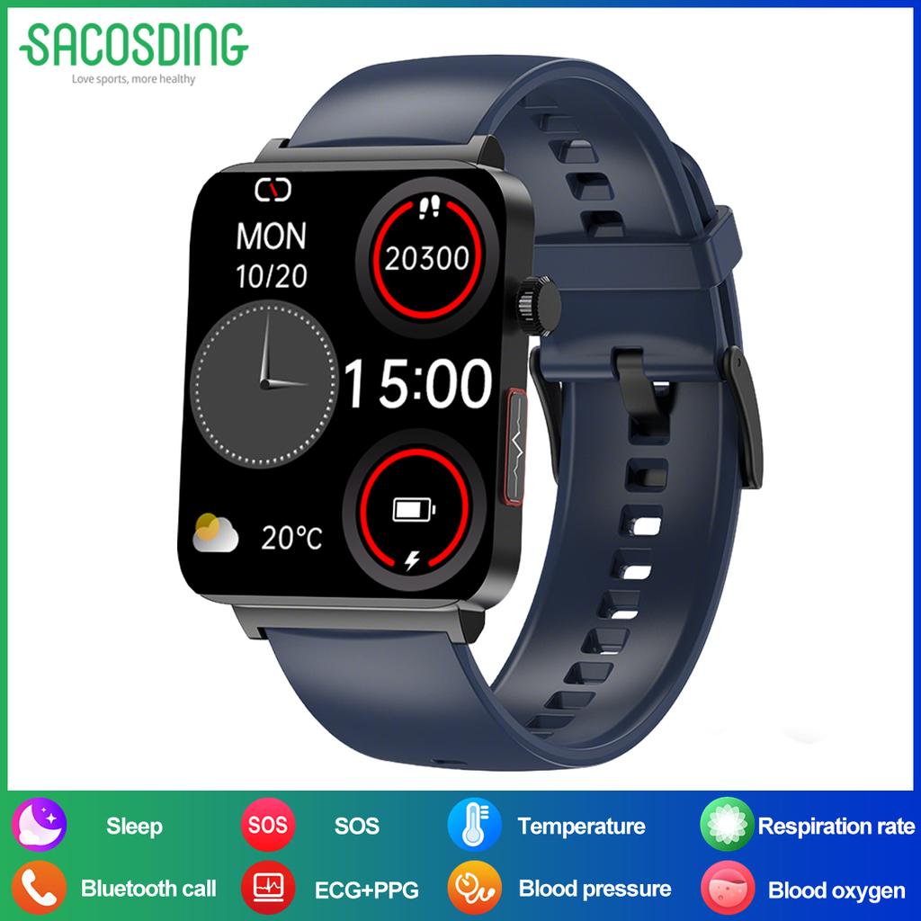 SACOSDING New ECG+PPG Smart Watch Blood Pressure/Oxygen Sleep Health Analysis BT Call Smartwatch Men Women For Androd iOS