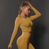 Seamless Tight Solid Color Pleated Sports Long Sleeved Top With High Elasticity, Breathability, Running, Fitness, Yoga Clothes For Women