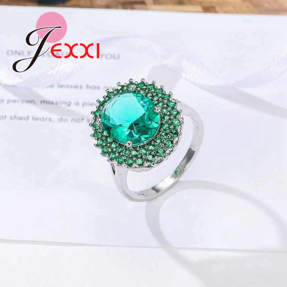 Trendy Wedding 925 Sterling Silver Rings For Brides Green Cubic Zirconia Crystal Bands Style Proposal Ring Women Jewelry