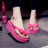 2024 Women's Korean Style Bow Flip Flops - High Wedge Heel, Thick Sole, Toe Post Thong for Summer Beach.