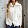 Dames Effen Kleur Revers Rits Lange Mouwen Gebreide Cardigan Trui Jas