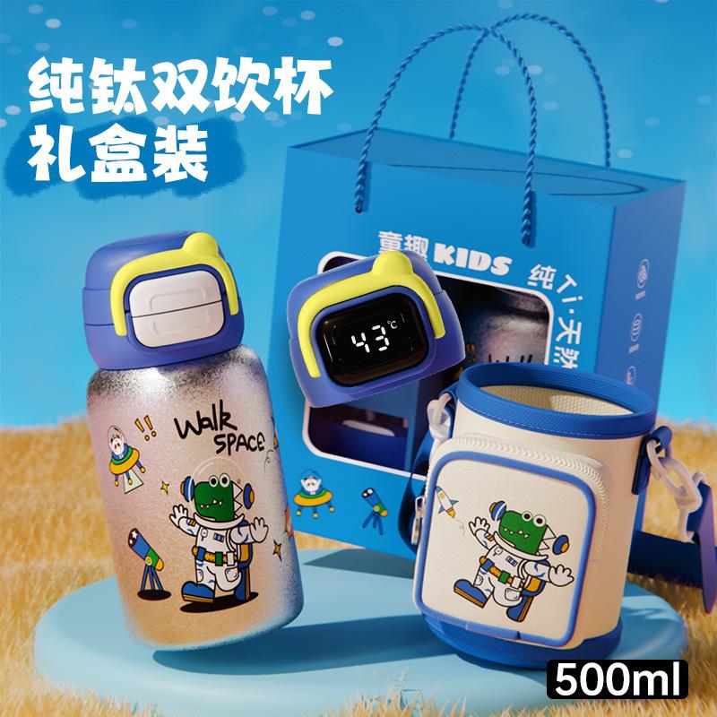 

Thermos cup, portable strap straw cup for students to go to school, intelligent temperature display large-capacity water cup 500ml