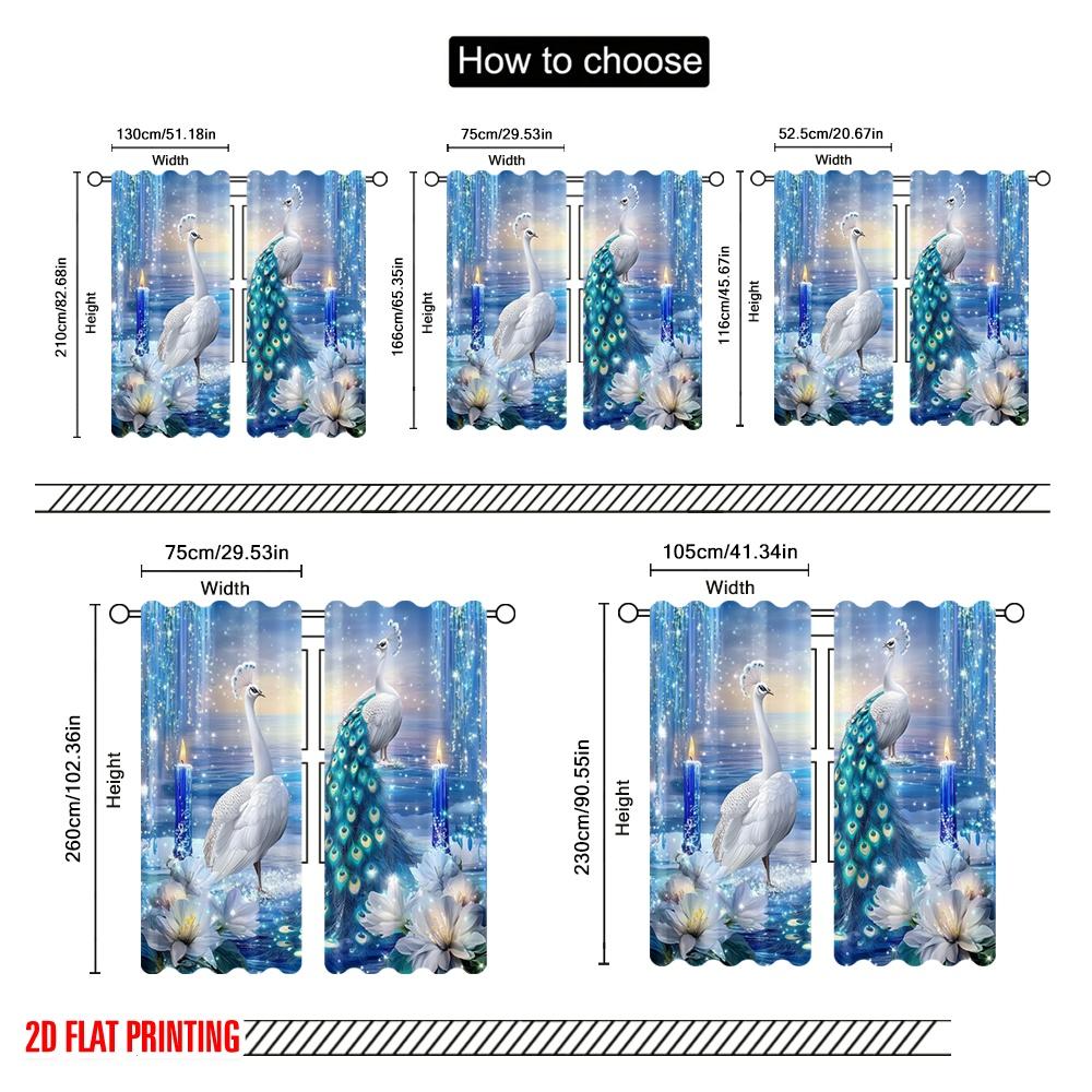 2pcs,2D Plane Printing Curtains Enchanted Peacocks Polyester (without Rod) Home Decor Use for Living Room, Bedroom & Home