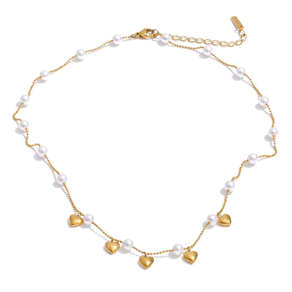 

Yhpup Korean Style Simulated Pearls Beads Chain Heart Drop Necklace for Women Fashion New Arrivals Chic Collar Jewelry Gala Gift