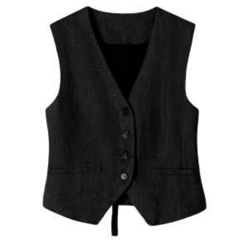 Gilet Casual da Donna Bianco Scollo a V Bottoni Metallici Davanti Orlo Asimmetrico
