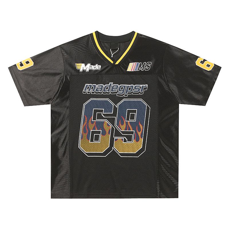 51 Hip-hop American vintage V-neck No. 69 Jersey Short sleeve Men and Women Summer Fashion Brand Mesh Breathable Sports Quick-Drying T-shirt