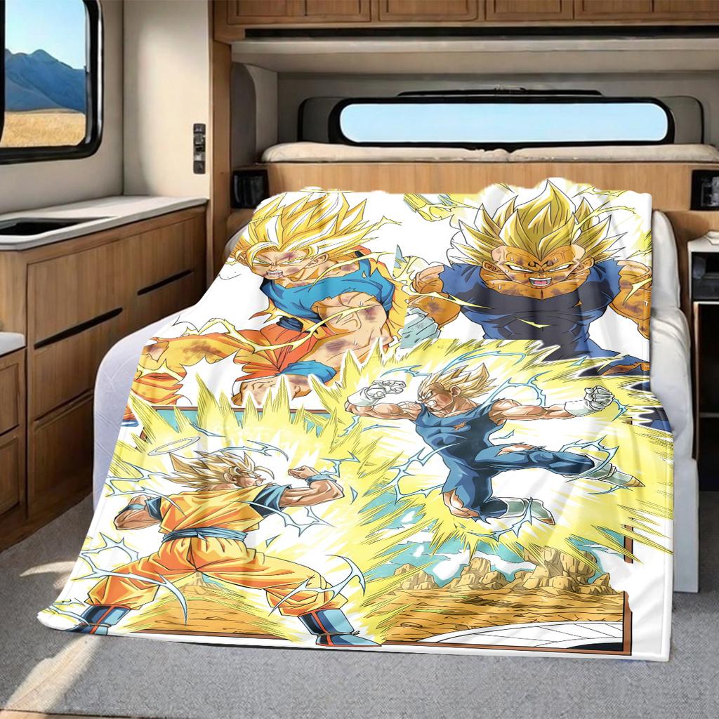 1PC Son Goku Print Flannel Blanket, High Quality All Seasons, Home Decor, Warmth and Comfort, Perfect for Christmas Gifts