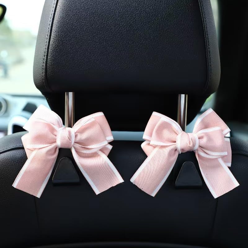 2 Pack Car Purse Hooks, Cute Bow Car Seat Headrest Hook Hanger For Purses And Bags.(White)