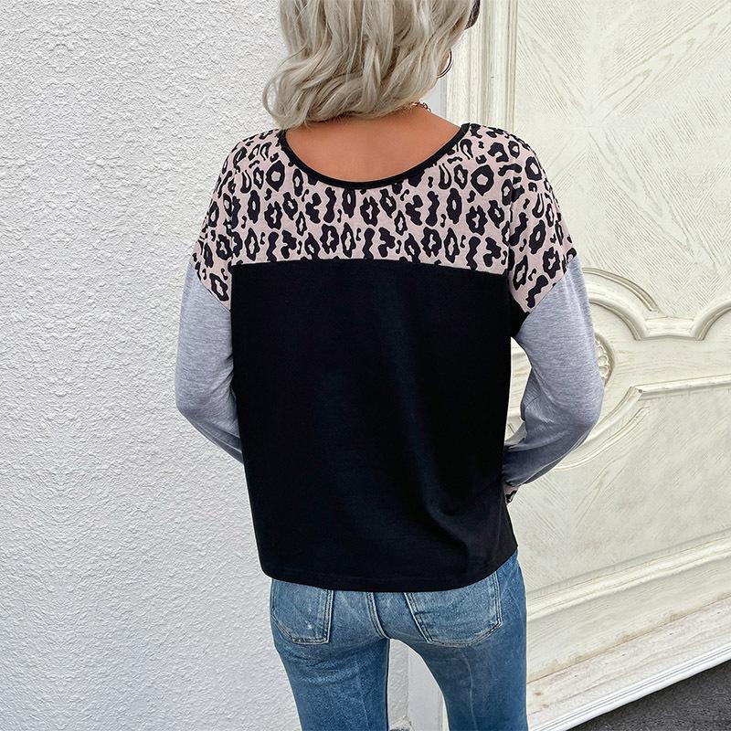 Casual Comfort and Versatility Early Fall Women's Street Pullover Round Neck Splicing Sweater Women's