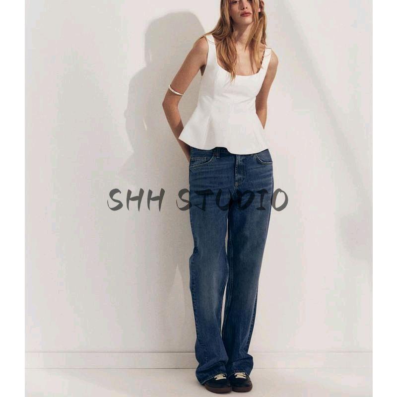 Spring New Women's Clothing Sleeveless Square Collar Cropped Short Skirt Hem Stretch Comfortable Top 2180011