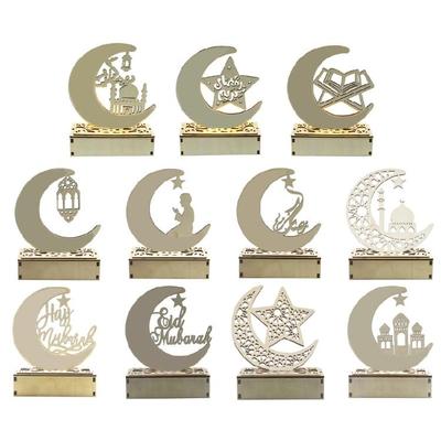 Ramadan Eid Mubarak Lampendekoration Handgefertigtes Holz Mond LED-Licht Schmuckstück Geschenk