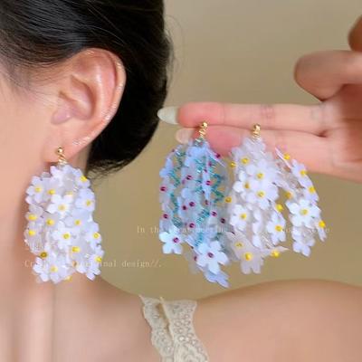 Woven Sequined Flower Fringed Earrings Fashionable Versatile Temperament Stud Earrings Niche Design Personalized Exquisite Earrings