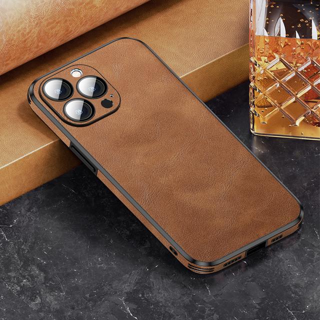 

Чехол для iPhone 14, защита объектива камеры, силиконовый кожаный чехол для телефона Iphone 14 13 12 Pro Max, чехол для мобильного телефона For iPhone 13 коричневый