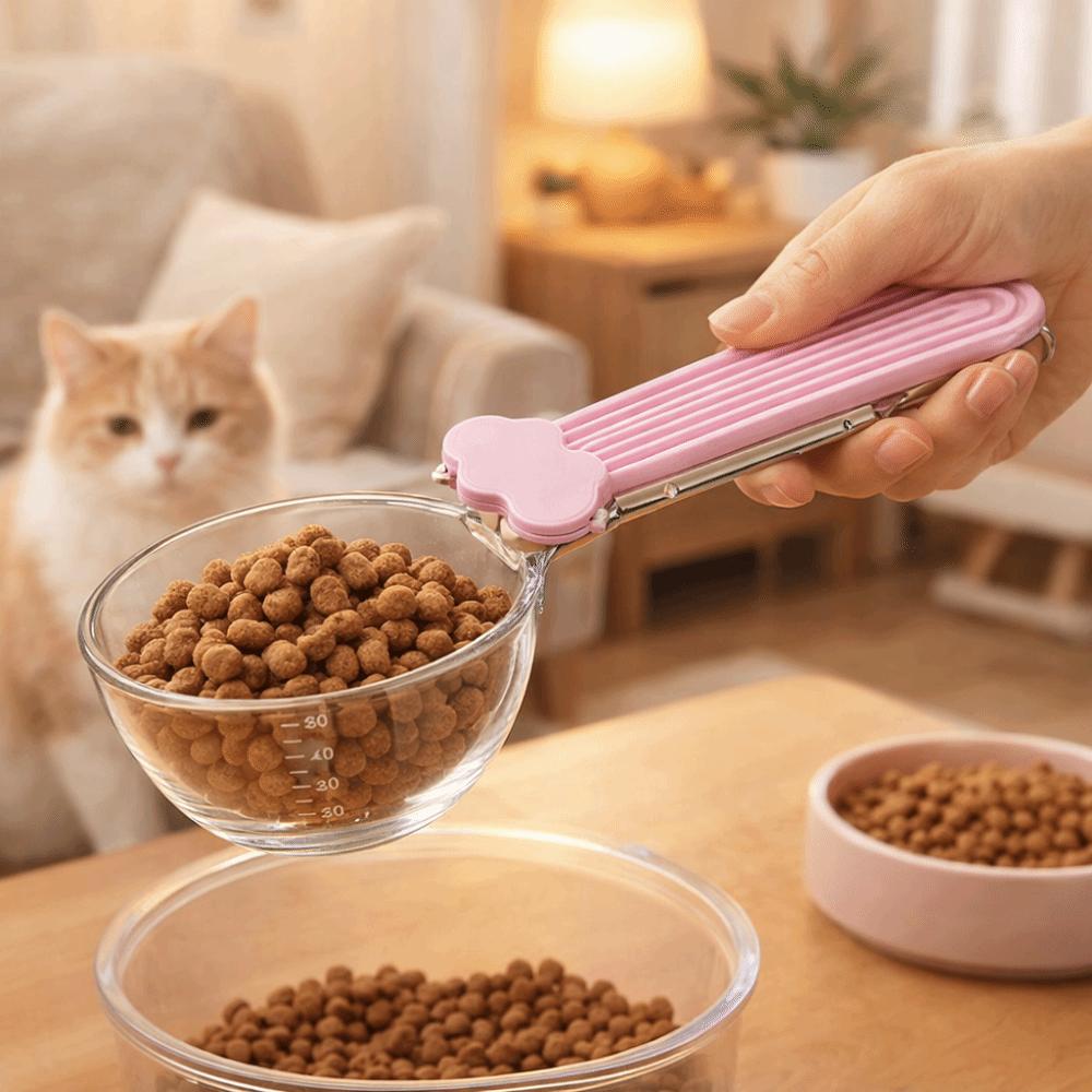 Multi-functional Cat Food Scoop Clear Scale Food Bag Clip Portable Sealing Clip  for Dogs Cats
