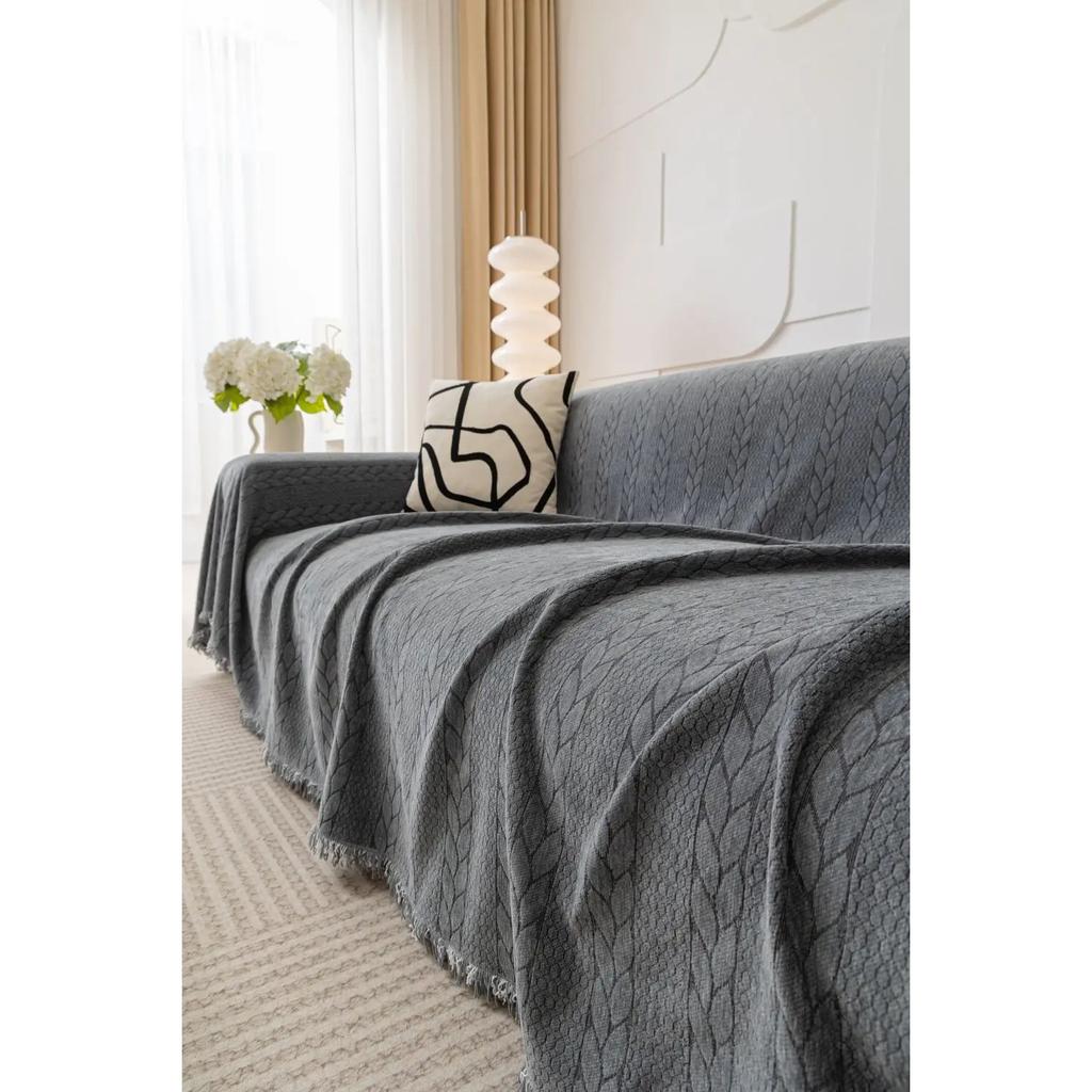 Sofakissenbezug Doppelseitig Couchbezug Chenille Ährenmuster Sofaüberwurf Housse Canapé 3 Sitzer Verstellbar