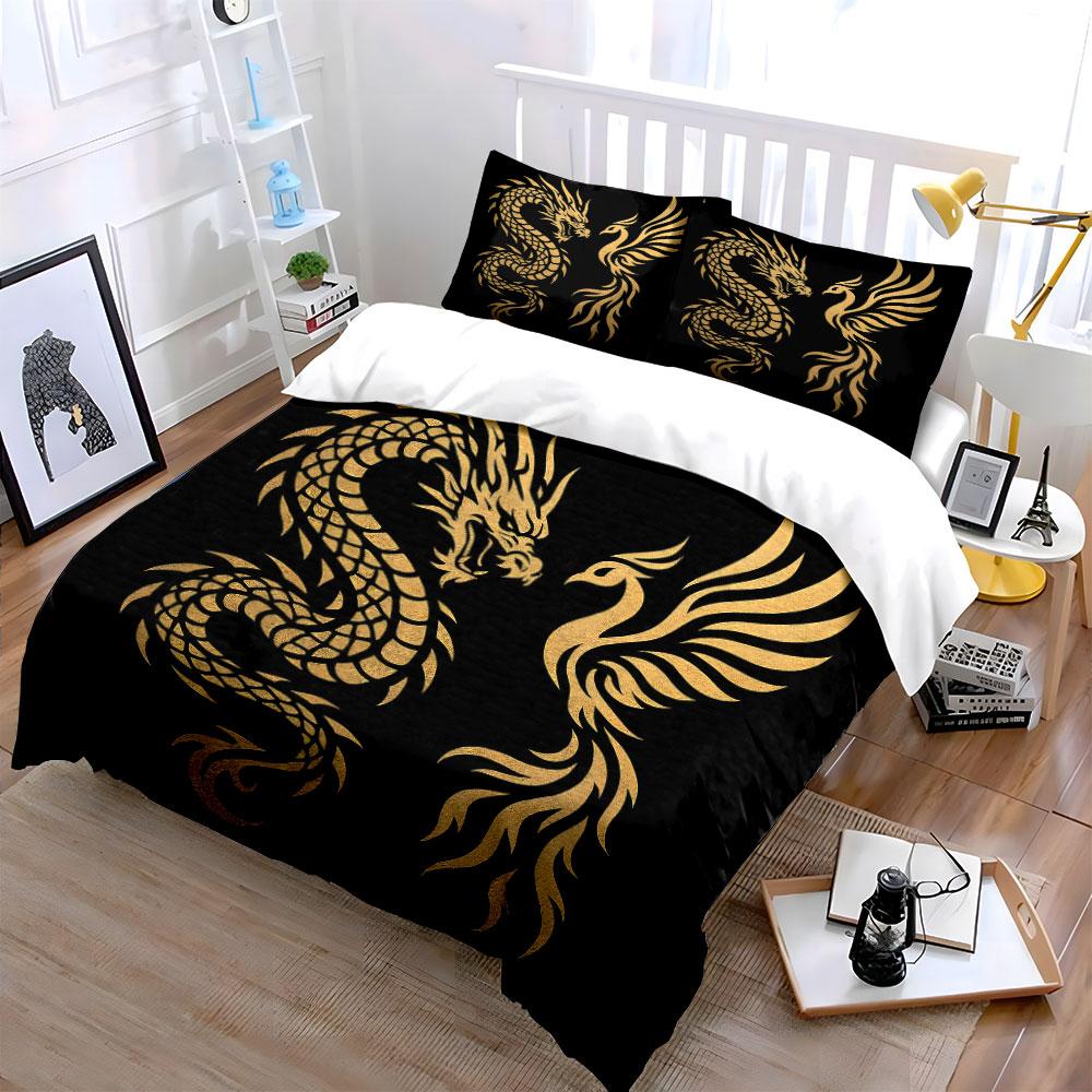 Golden Dragon and Phoenix. Bedding Sets Duvet Cover Sets Duvet Covers Pillowcases(1 * Duvet Cover 2 * Pillowcases Without Duvet Insert)
