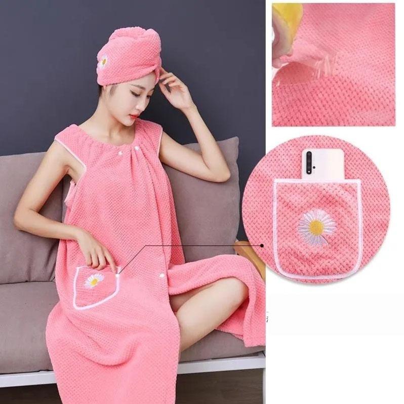 Extended Bath Towel Wearable and Wrappable Adult Bathrobe Casual Home Wear No Shedding No Fading Soft Absorbent Pure Cotton Sweet Cute