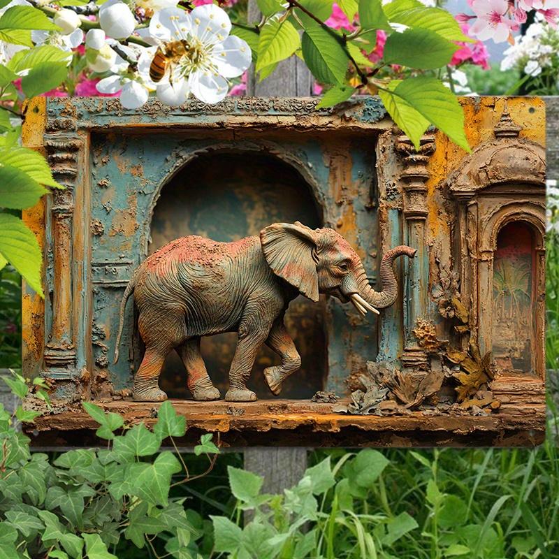 

2d Flat 30*20cm, Vintage Blue and Golden Elephant Wooden Wall Art Wooden Sign for Home Decor, Easy Install, Durable, for Home, Kitchen Garden, Bedroom 30*20cm