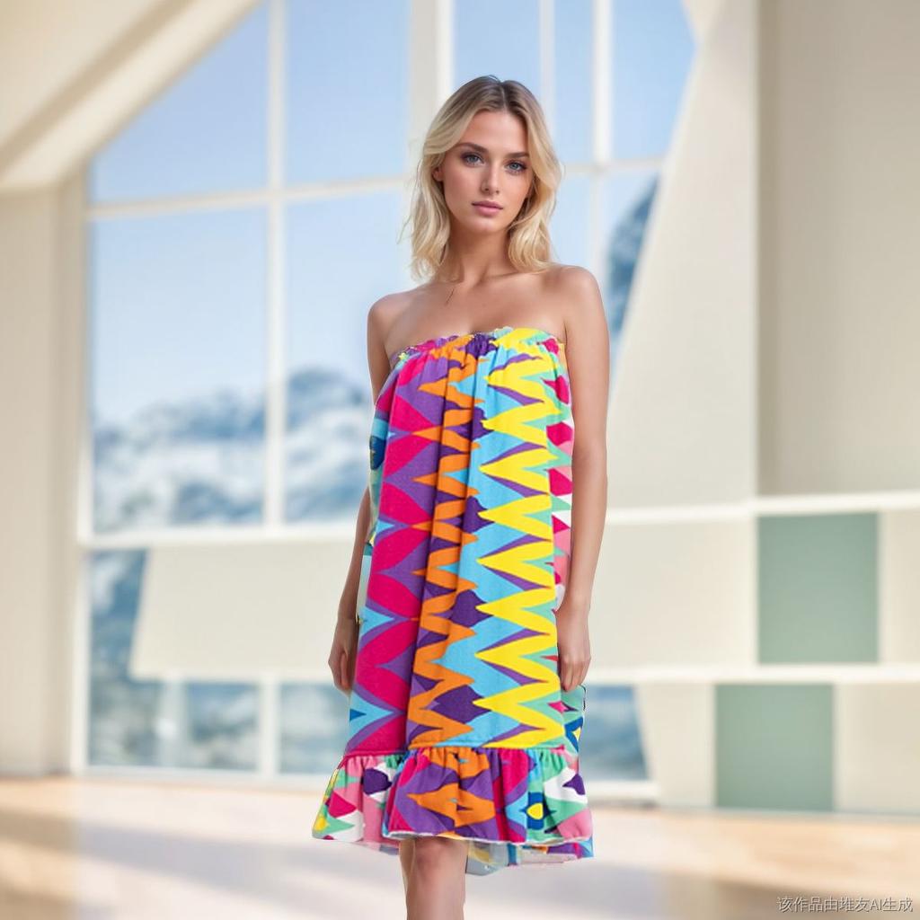 Conjunto de Falda de Baño Estampada de Microfibra y Gorro para Secar el Cabello Toalla de Playa y Natación Absorbente de Agua Secado Rápido Toalla de Baño Grande