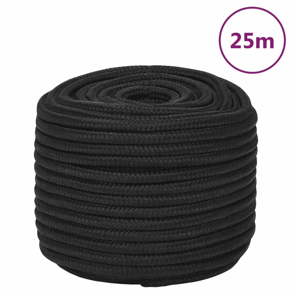 Vidaxl Linka Żeglarska, Czarna Jednolita, 14 Mm, 25 M, Polipropylen