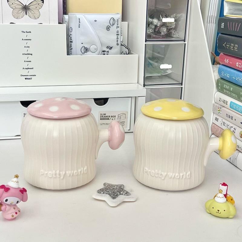 Hochwertige süße Pilztasse mit Deckel Mädchenherz Wasserbecher Keramiktasse mit großem Fassungsvermögen Mädchen Geburtstagsgeschenk