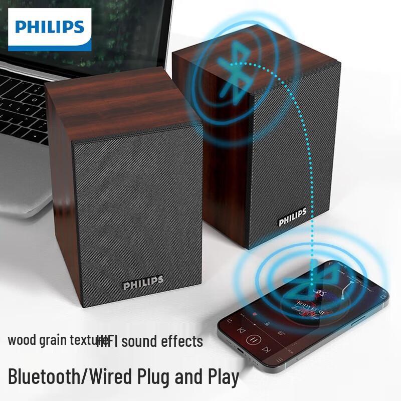Philips SPA20 Wooden Bluetooth Desktop Computer Speakers