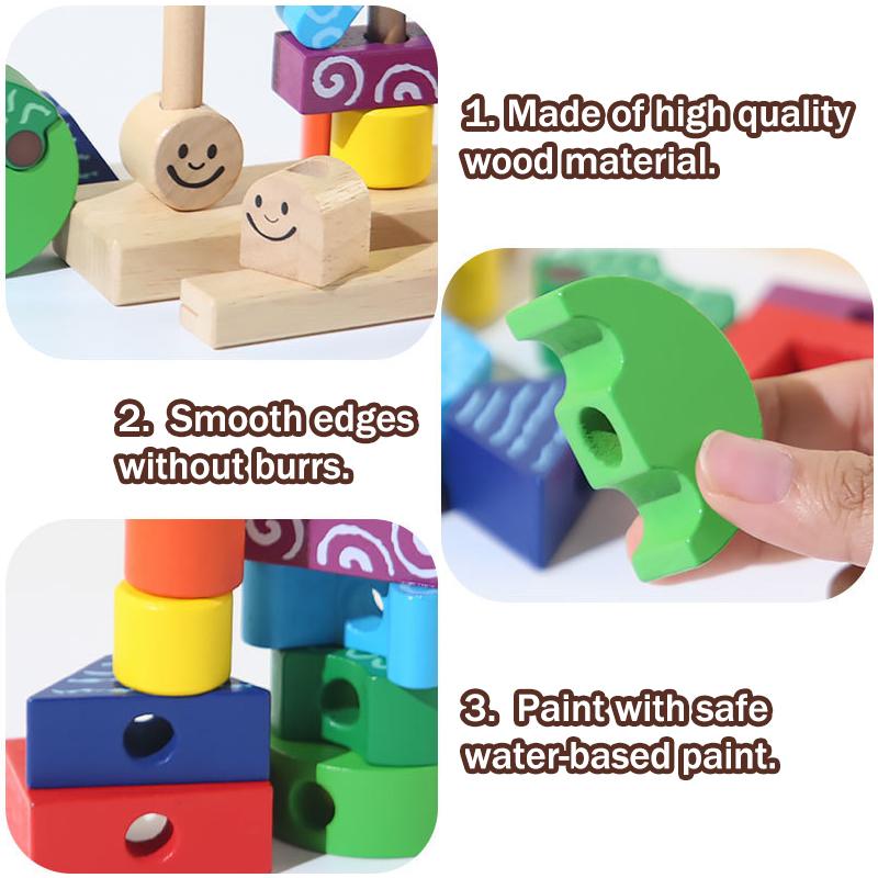 Wooden Blocks Stacked Shape Matching Game Montessori Logical Thinking Training Creative Day/Night Themed Puzzle Games Kids Toys